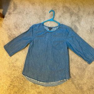 The Limited size small jean fringe edged 3/4 sleeved top